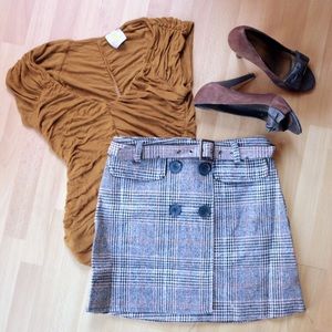 NWOT Plaid Double Breasted Skirt w/ Belt